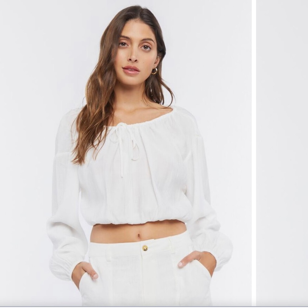 Peasant sleeve crop top NEW WHITE SIZE large